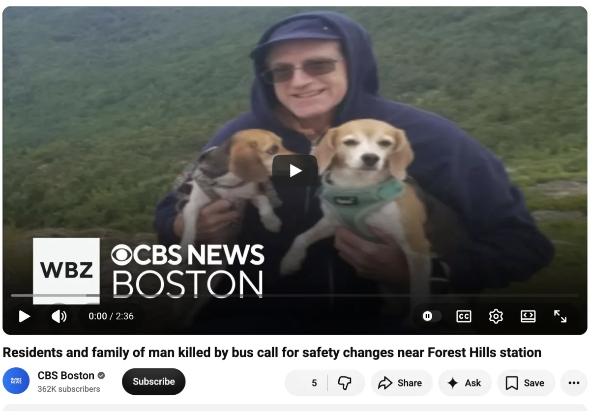 WBZ news report showing Glenn Inghram with two dogs